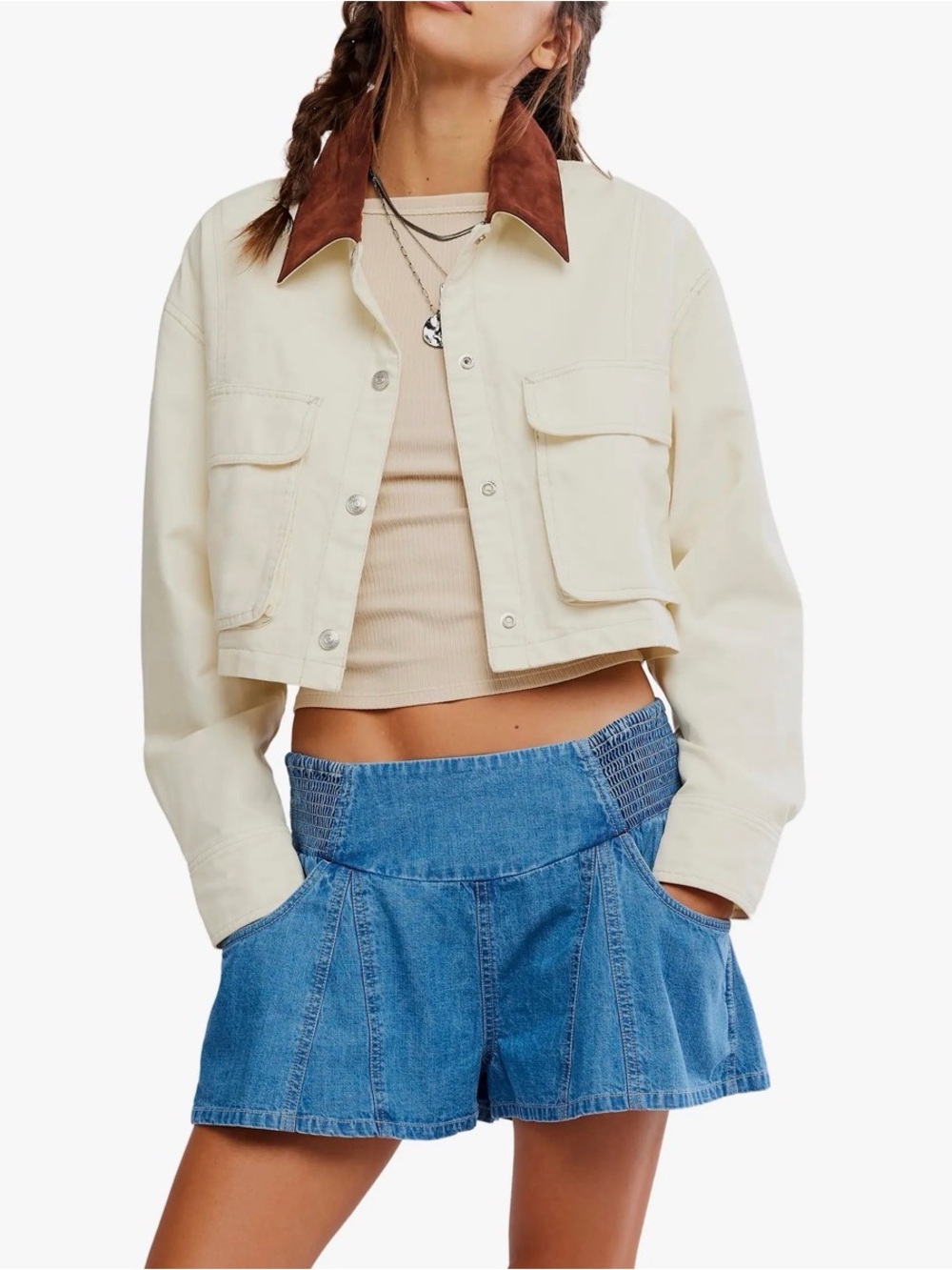 New Free People x We The Free Martha Workwear Jacket in Tofu white denim Jean